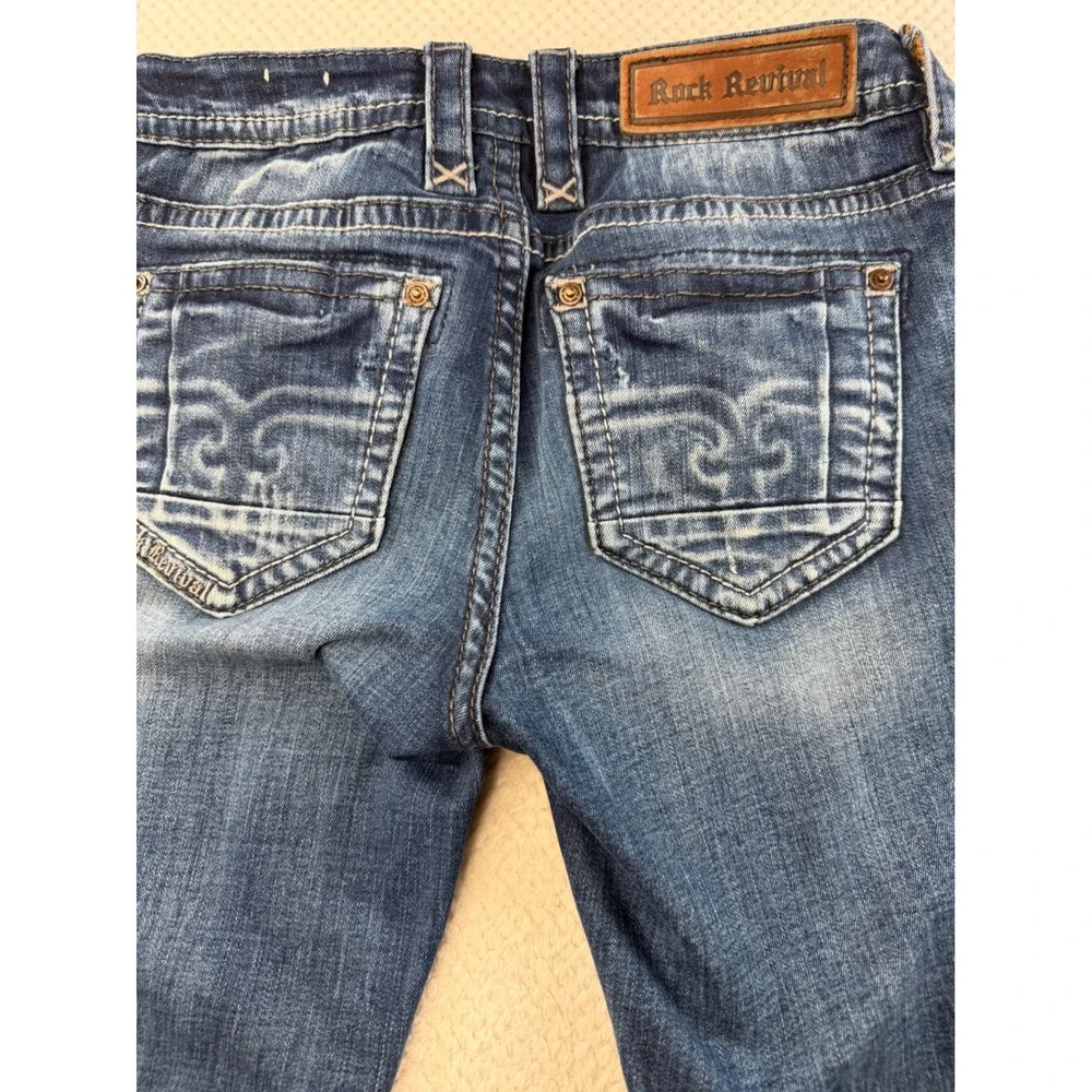 Rock Revival Muna Mid-Rise Skinny Jeans Blue Embroidered Pockets 27